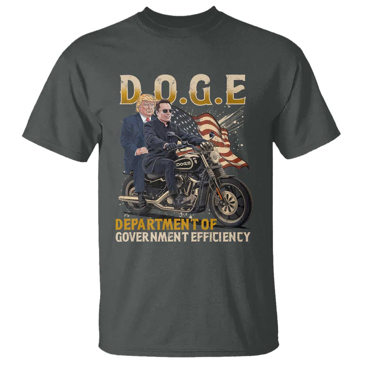 DOGE Department of Government Efficiency T Shirt Funny Trump Musk Cool Motorbike TS10 Dark Heather Print Your Wear