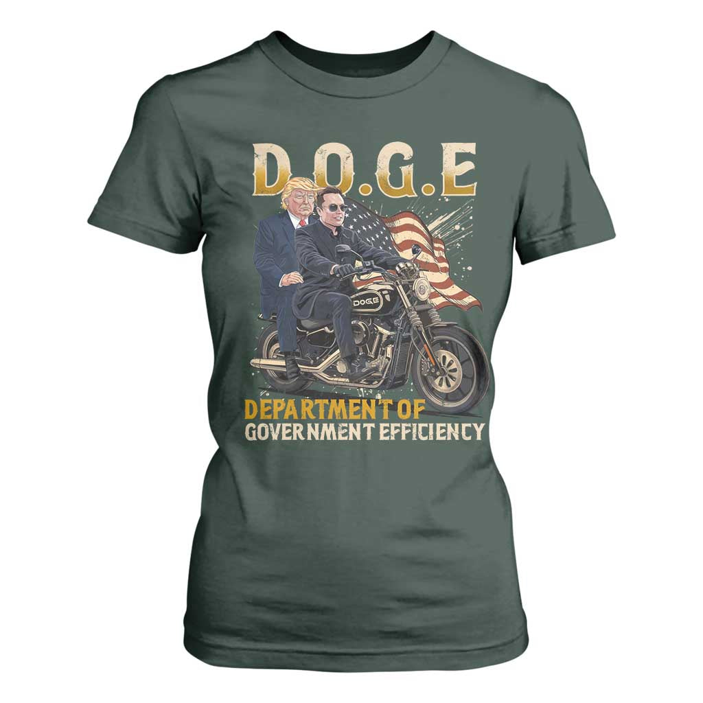 DOGE Department of Government Efficiency T Shirt For Women Funny Trump Musk Cool Motorbike TS10 Dark Forest Green Print Your Wear