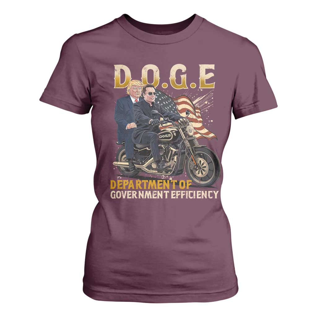DOGE Department of Government Efficiency T Shirt For Women Funny Trump Musk Cool Motorbike TS10 Maroon Print Your Wear