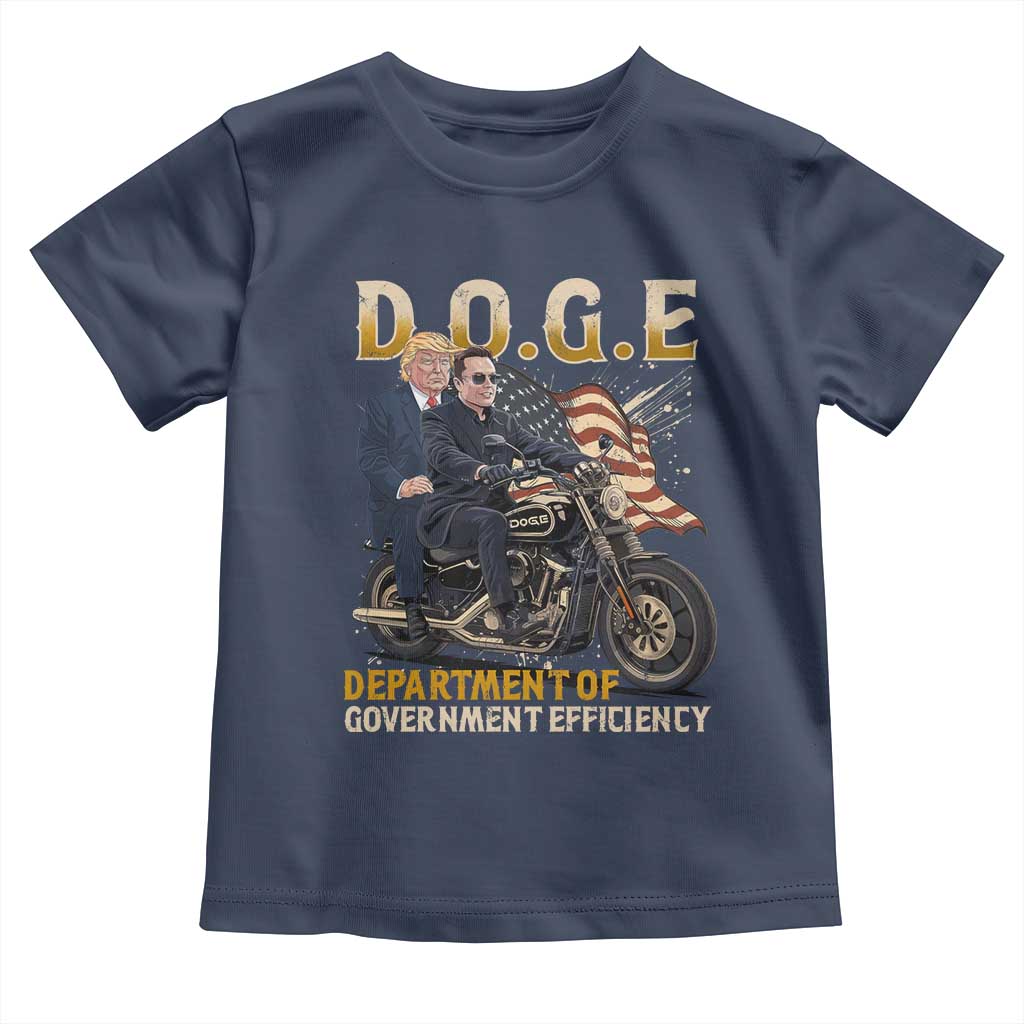 DOGE Department of Government Efficiency Toddler T Shirt Funny Trump Musk Cool Motorbike TS10 Navy Print Your Wear