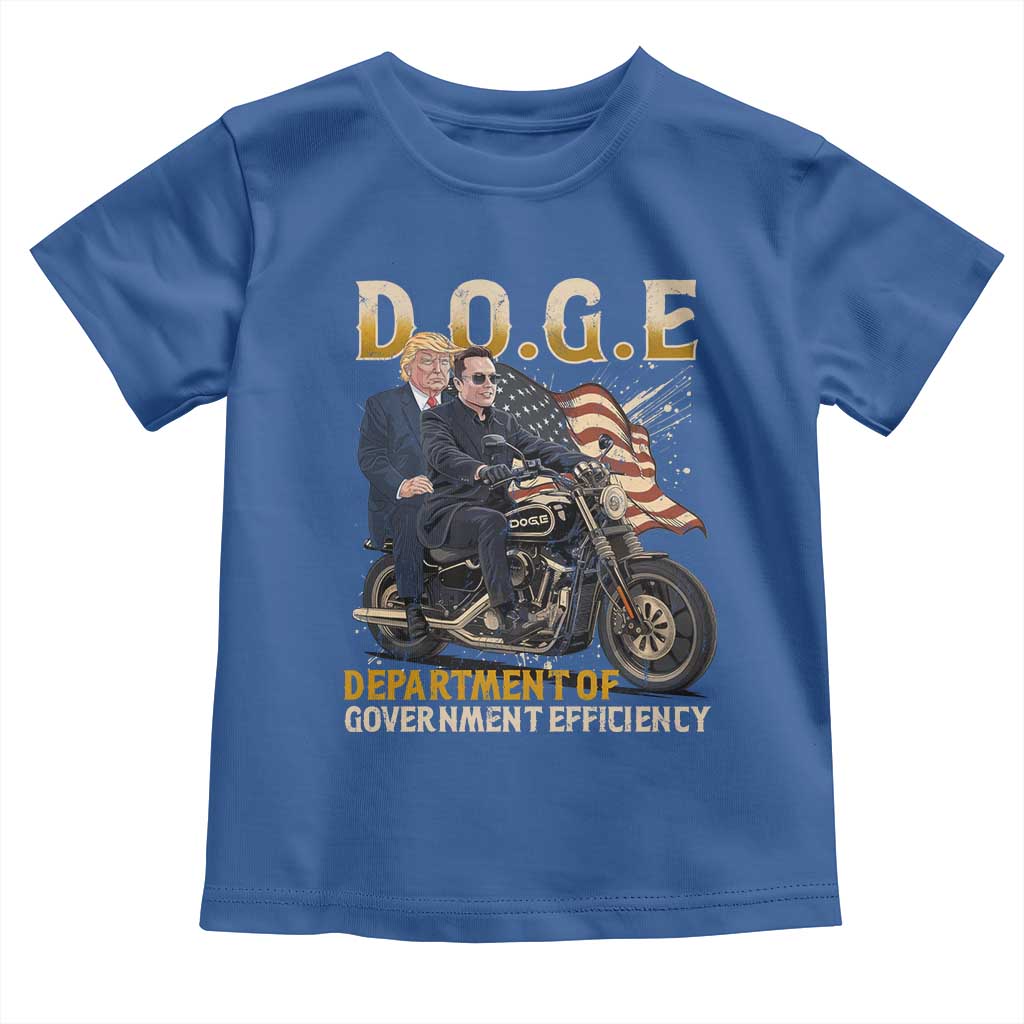 DOGE Department of Government Efficiency Toddler T Shirt Funny Trump Musk Cool Motorbike TS10 Royal Blue Print Your Wear