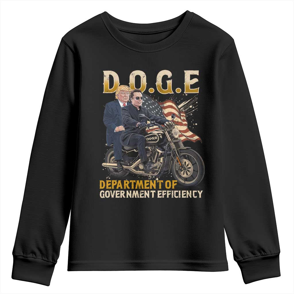 DOGE Department of Government Efficiency Youth Sweatshirt Funny Trump Musk Cool Motorbike TS10 Black Print Your Wear