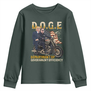 DOGE Department of Government Efficiency Youth Sweatshirt Funny Trump Musk Cool Motorbike TS10 Dark Forest Green Print Your Wear