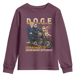 DOGE Department of Government Efficiency Youth Sweatshirt Funny Trump Musk Cool Motorbike TS10 Maroon Print Your Wear