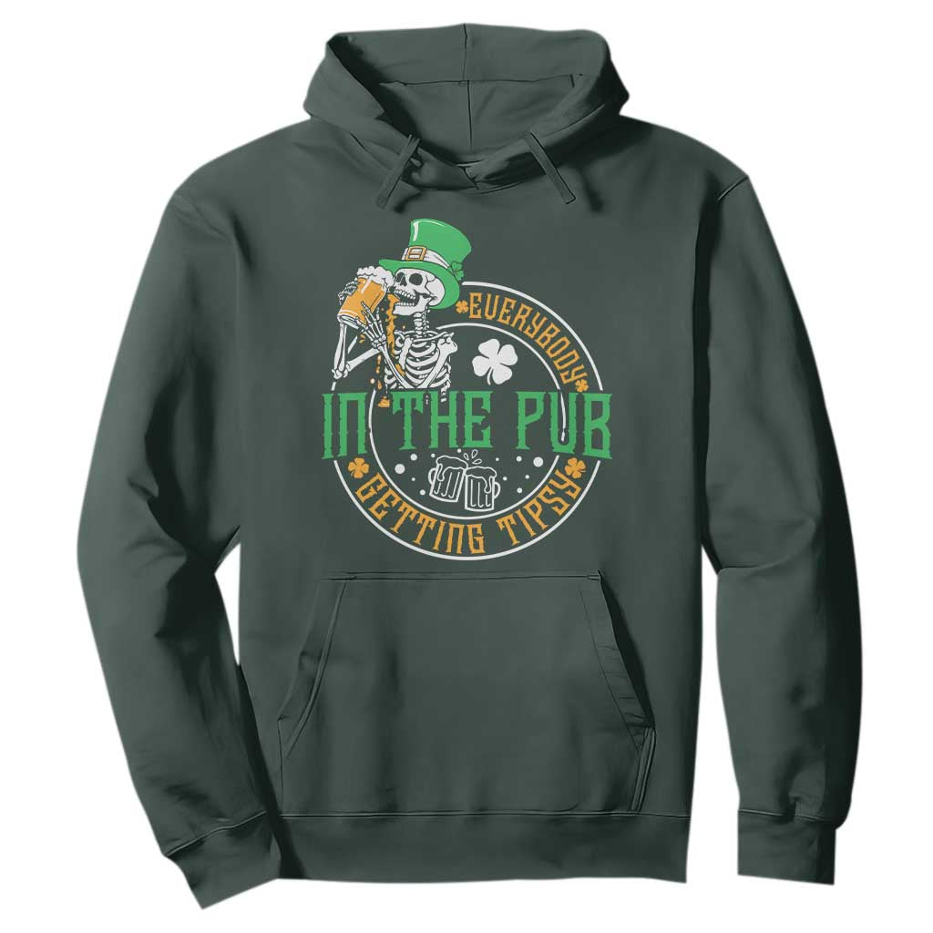 St Patricks Day Pub Hoodie Everybody In The Pub Getting Tipsy TS10 Dark Forest Green Print Your Wear