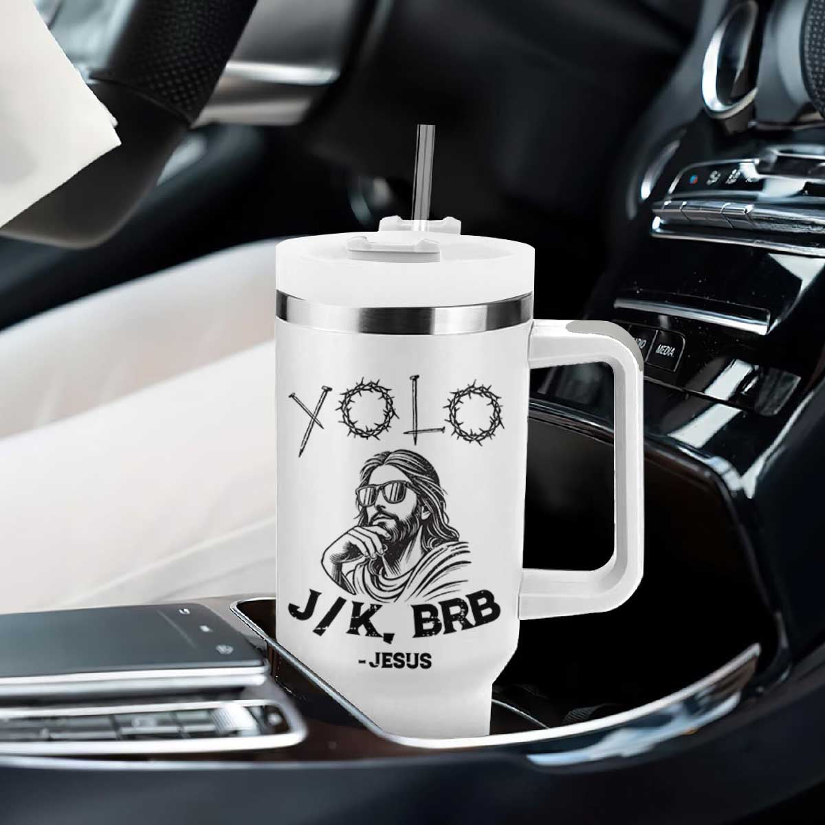 Yolo Jk BRB Jesus Tumbler With Handle Funny Easter Day Ressurection Christians TS10 Print Your Wear