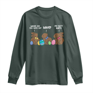 Funny Easter Bunny Long Sleeve Shirt Chocolate Rabbit Where Did You Guys Go TS10 Dark Forest Green Print Your Wear