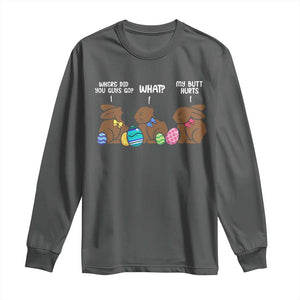 Funny Easter Bunny Long Sleeve Shirt Chocolate Rabbit Where Did You Guys Go TS10 Dark Heather Print Your Wear