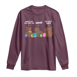 Funny Easter Bunny Long Sleeve Shirt Chocolate Rabbit Where Did You Guys Go TS10 Maroon Print Your Wear