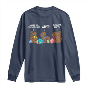 Funny Easter Bunny Long Sleeve Shirt Chocolate Rabbit Where Did You Guys Go TS10 Navy Print Your Wear