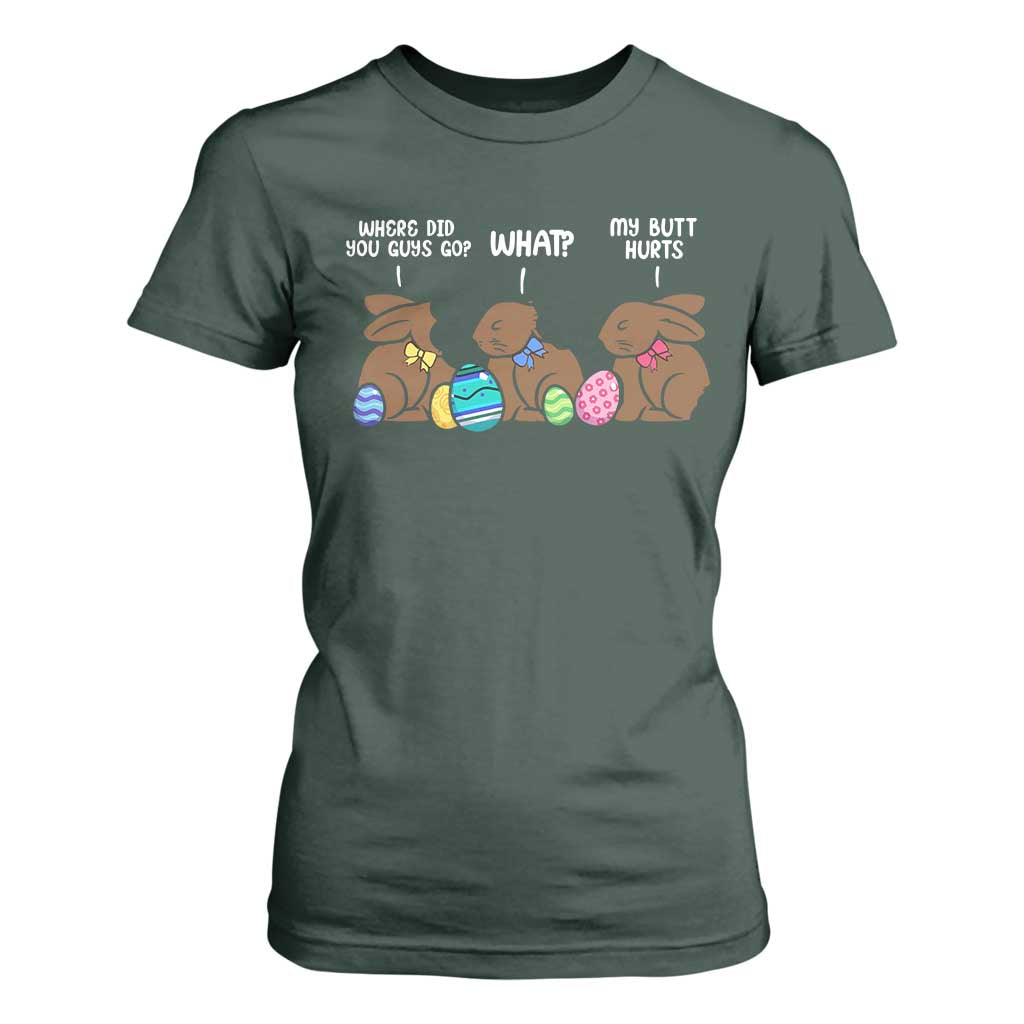 Funny Easter Bunny T Shirt For Women Chocolate Rabbit Where Did You Guys Go TS10 Dark Forest Green Print Your Wear