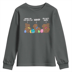 Funny Easter Bunny Youth Sweatshirt Chocolate Rabbit Where Did You Guys Go TS10 Dark Heather Print Your Wear