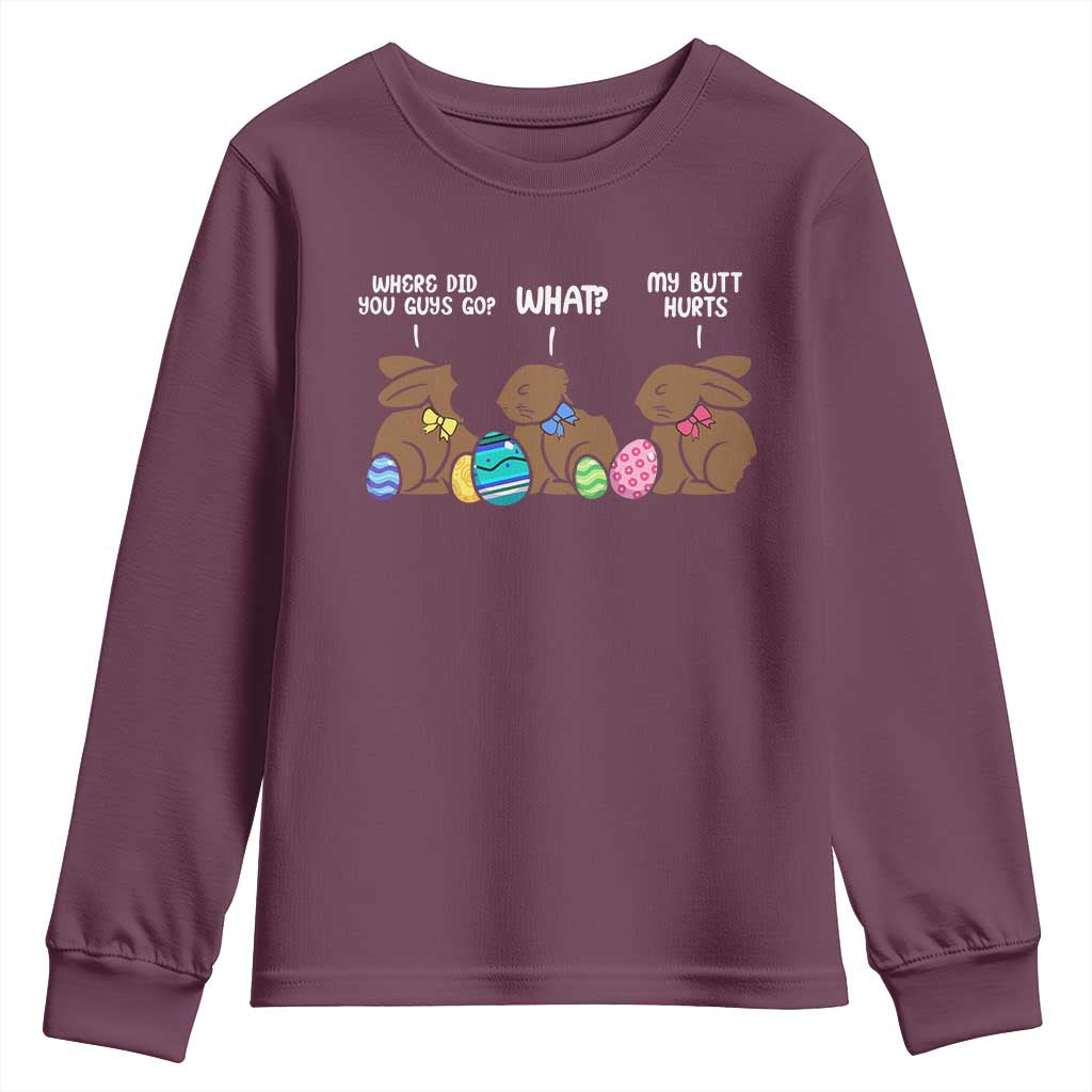 Funny Easter Bunny Youth Sweatshirt Chocolate Rabbit Where Did You Guys Go TS10 Maroon Print Your Wear