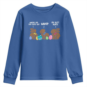 Funny Easter Bunny Youth Sweatshirt Chocolate Rabbit Where Did You Guys Go TS10 Royal Blue Print Your Wear