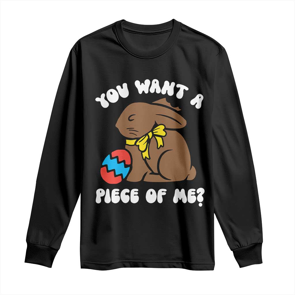 Funny Easter Bunny Long Sleeve Shirt Chocolate Rabbit You Want Piece Of Me TS10 Black Print Your Wear