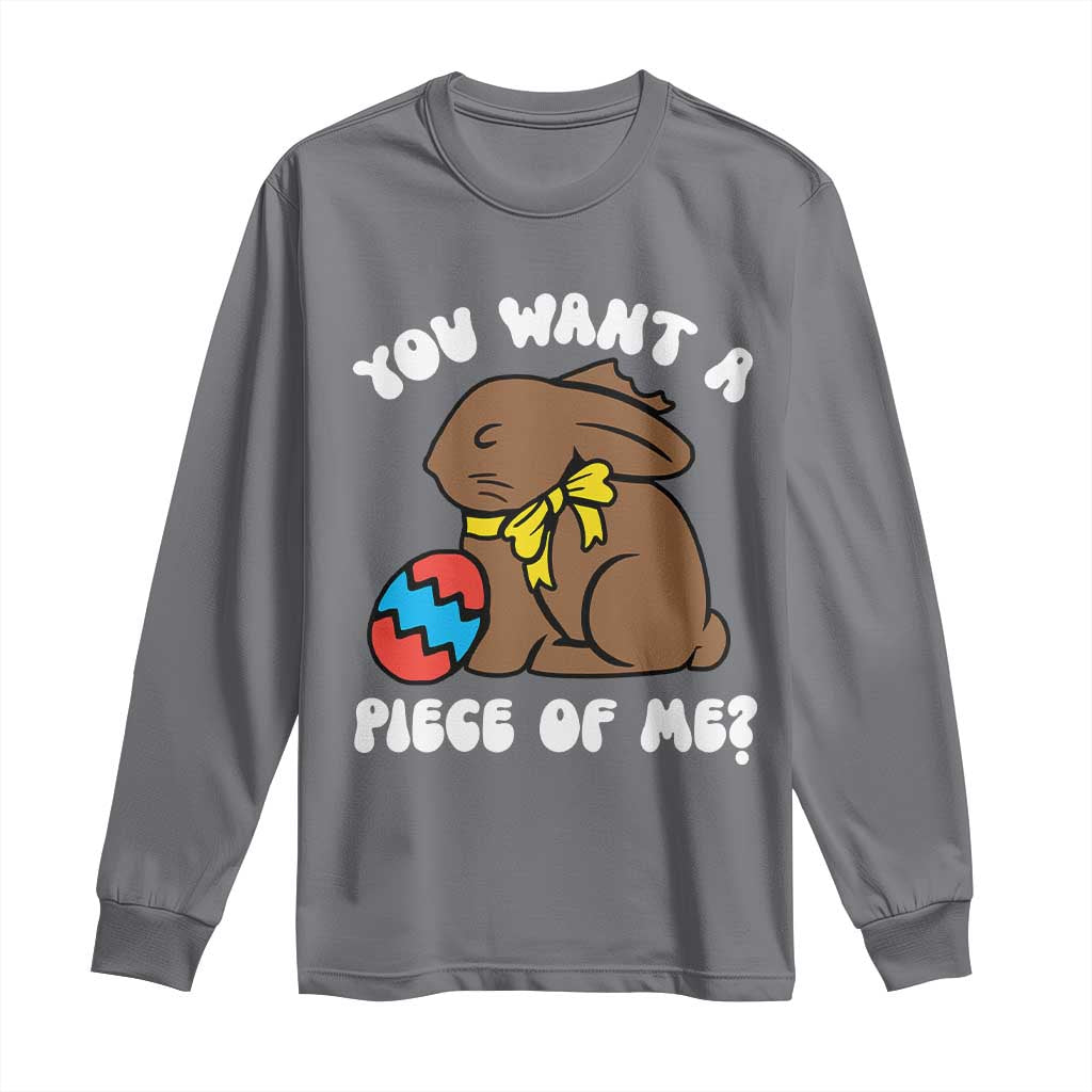 Funny Easter Bunny Long Sleeve Shirt Chocolate Rabbit You Want Piece Of Me TS10 Charcoal Print Your Wear