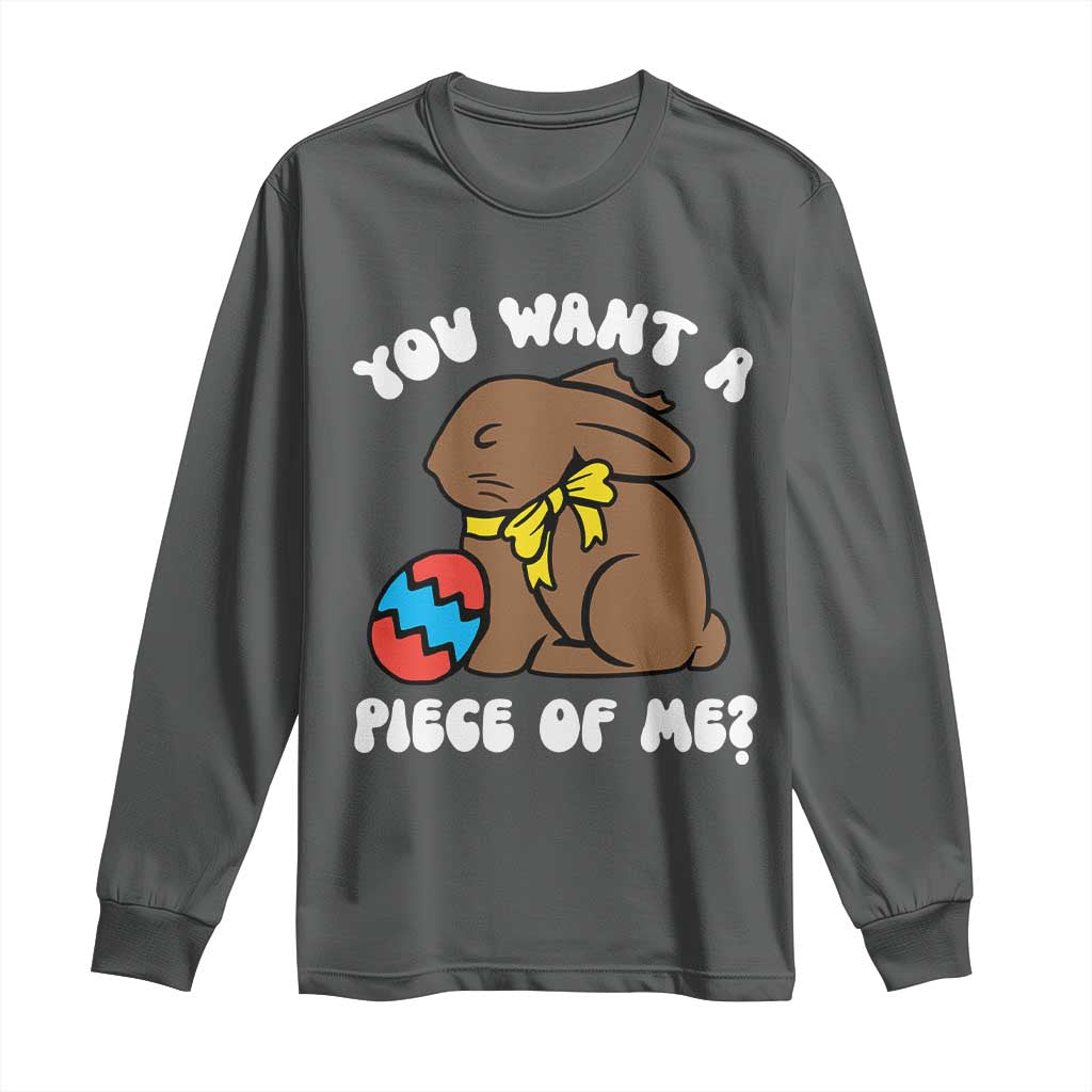 Funny Easter Bunny Long Sleeve Shirt Chocolate Rabbit You Want Piece Of Me TS10 Dark Heather Print Your Wear
