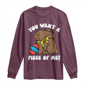 Funny Easter Bunny Long Sleeve Shirt Chocolate Rabbit You Want Piece Of Me TS10 Maroon Print Your Wear