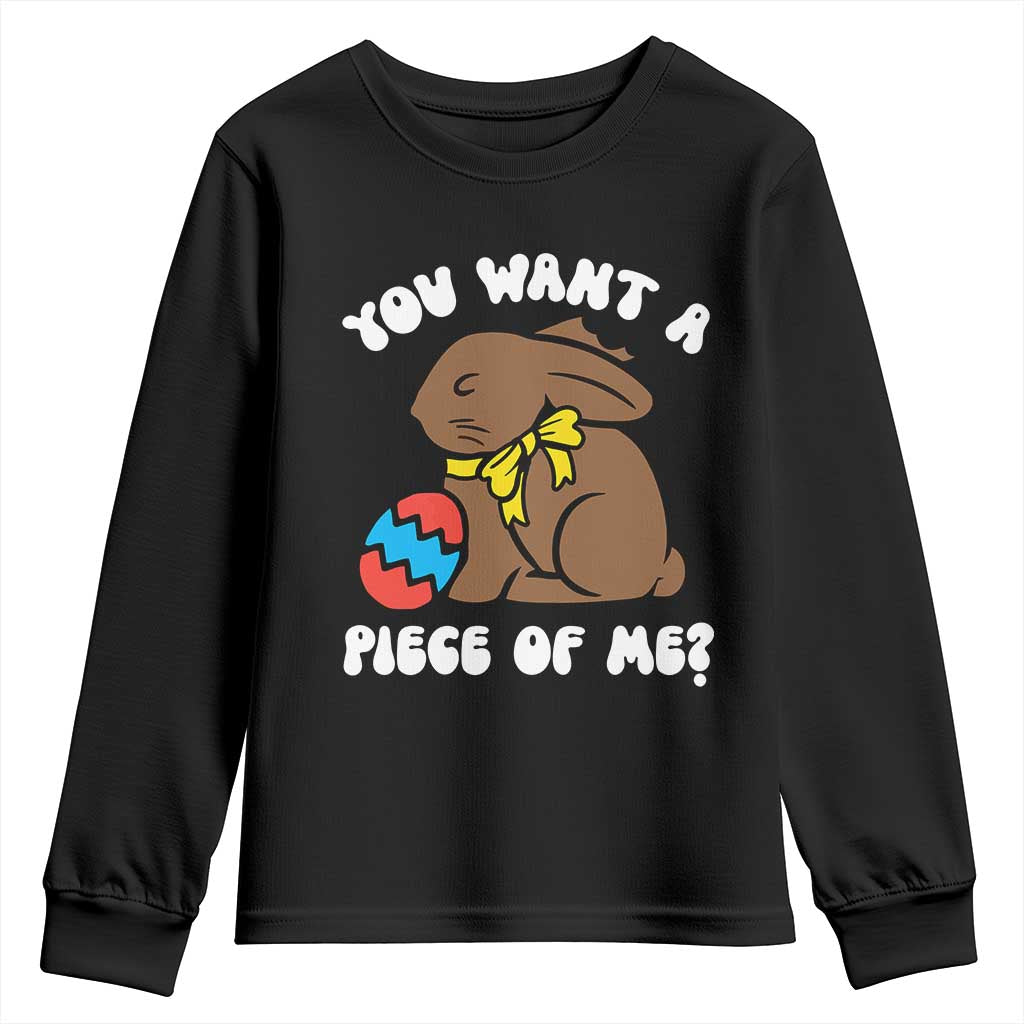 Funny Easter Bunny Youth Sweatshirt Chocolate Rabbit You Want Piece Of Me TS10 Black Print Your Wear