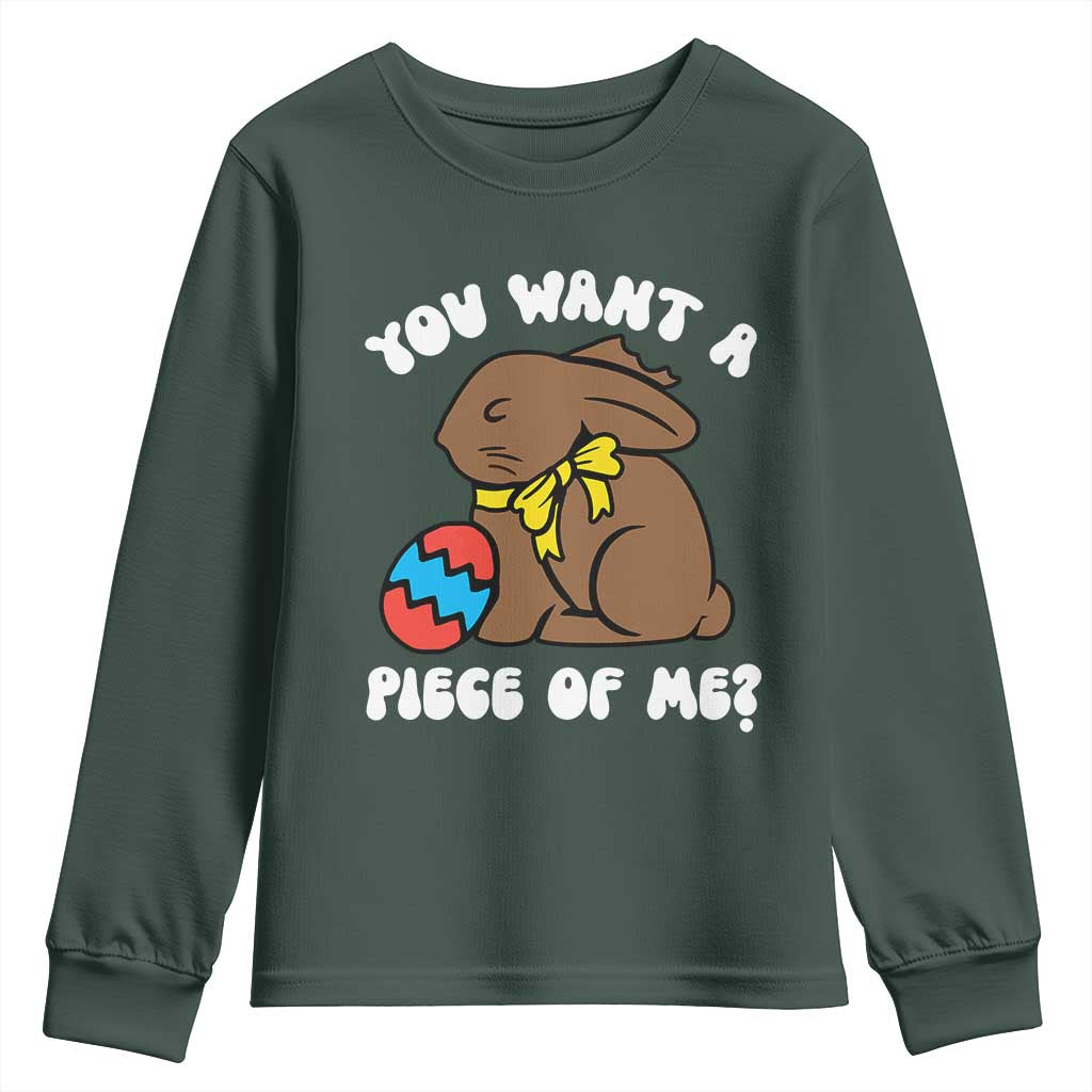 Funny Easter Bunny Youth Sweatshirt Chocolate Rabbit You Want Piece Of Me TS10 Dark Forest Green Print Your Wear