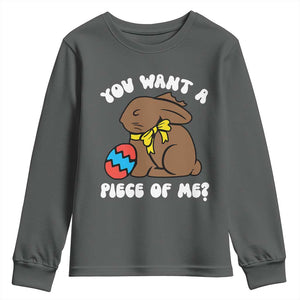 Funny Easter Bunny Youth Sweatshirt Chocolate Rabbit You Want Piece Of Me TS10 Dark Heather Print Your Wear