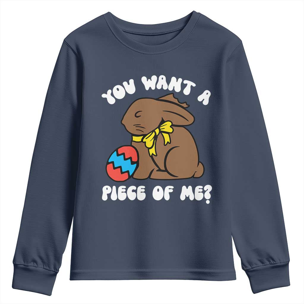 Funny Easter Bunny Youth Sweatshirt Chocolate Rabbit You Want Piece Of Me TS10 Navy Print Your Wear