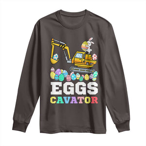Easter Eggs-Cavator Long Sleeve Shirt Bunny Excavator TS10 Dark Chocolate Print Your Wear