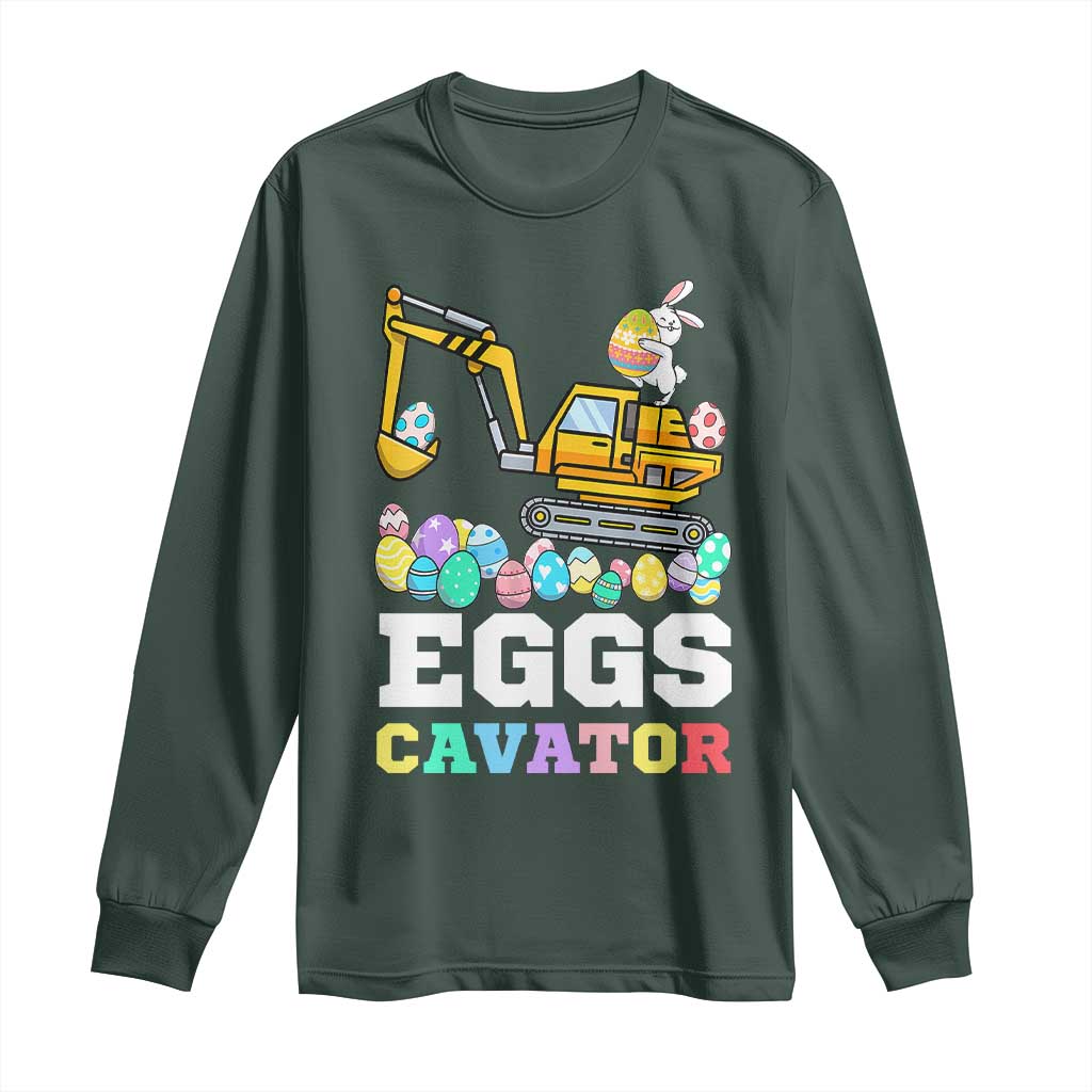 Easter Eggs-Cavator Long Sleeve Shirt Bunny Excavator TS10 Dark Forest Green Print Your Wear