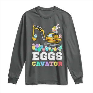 Easter Eggs-Cavator Long Sleeve Shirt Bunny Excavator TS10 Dark Heather Print Your Wear
