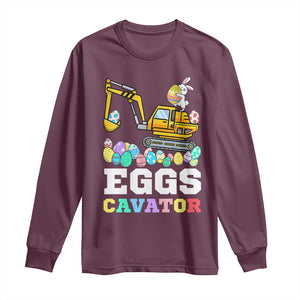 Easter Eggs-Cavator Long Sleeve Shirt Bunny Excavator TS10 Maroon Print Your Wear
