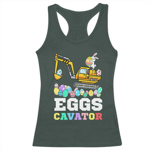 Easter Eggs-Cavator Racerback Tank Top Bunny Excavator TS10 Dark Forest Green Print Your Wear