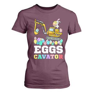Easter Eggs-Cavator T Shirt For Women Bunny Excavator TS10 Maroon Print Your Wear