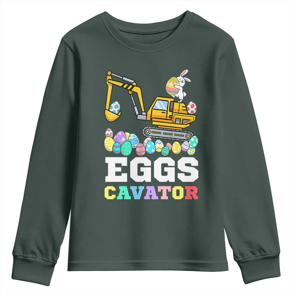 Easter Eggs-Cavator Youth Sweatshirt Bunny Excavator TS10 Dark Forest Green Print Your Wear