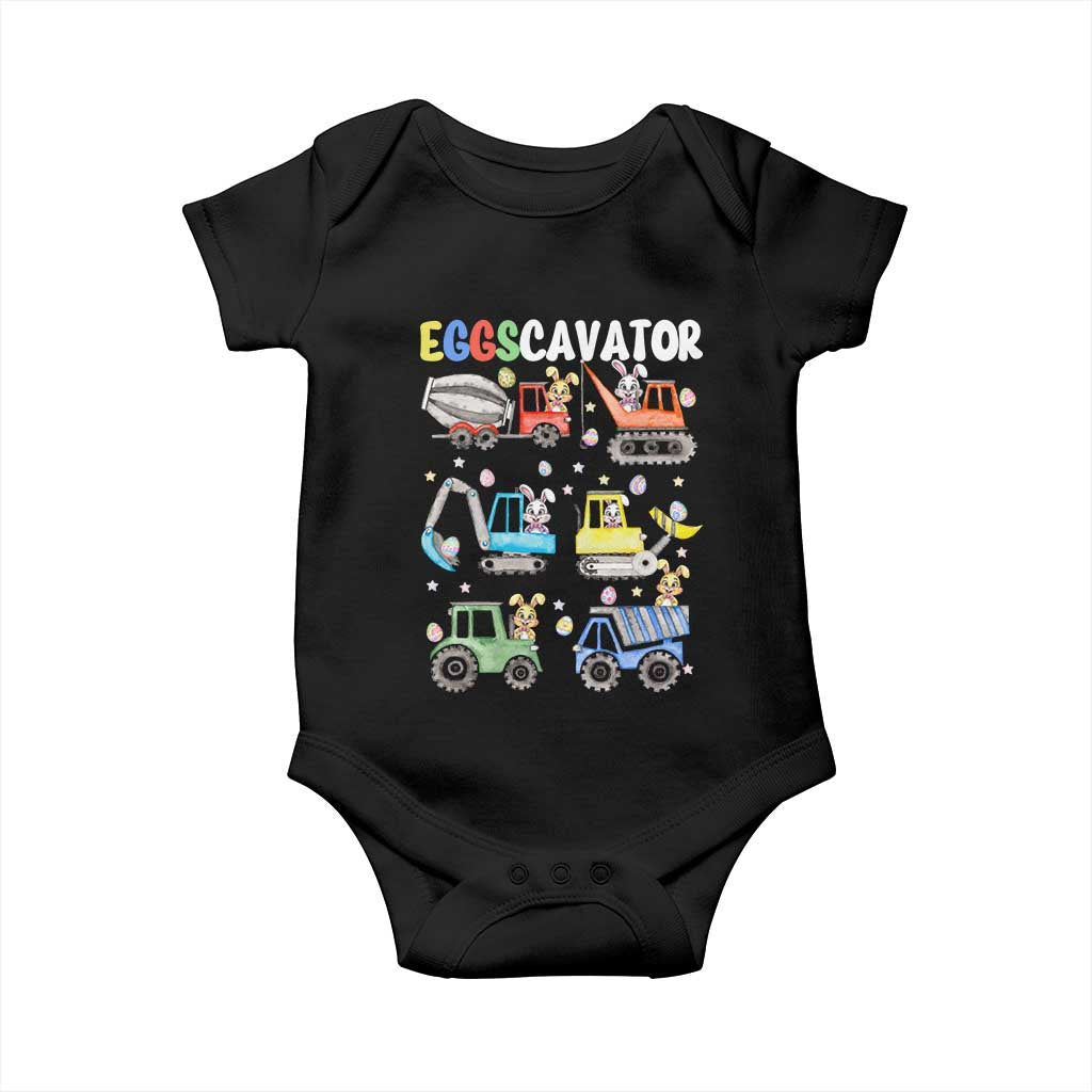 Easter Eggs-Cavator Baby Onesie Bunny Excavator Construction Trucks TS10 Black Print Your Wear