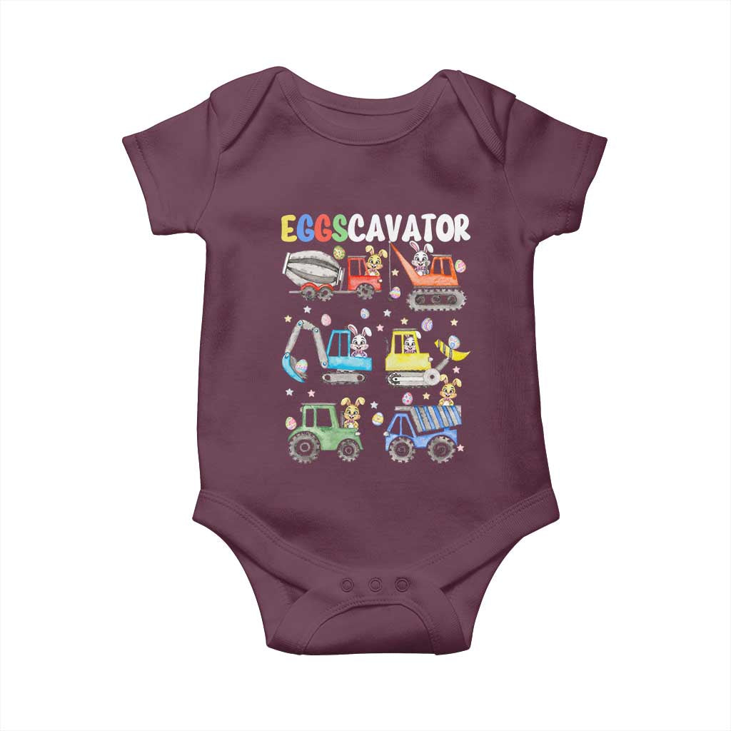 Easter Eggs-Cavator Baby Onesie Bunny Excavator Construction Trucks TS10 Maroon Print Your Wear
