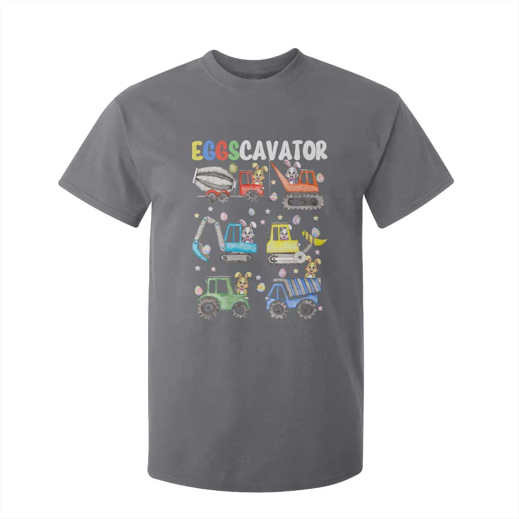 Easter Eggs-Cavator T Shirt For Kid Bunny Excavator Construction Trucks TS10 Charcoal Print Your Wear