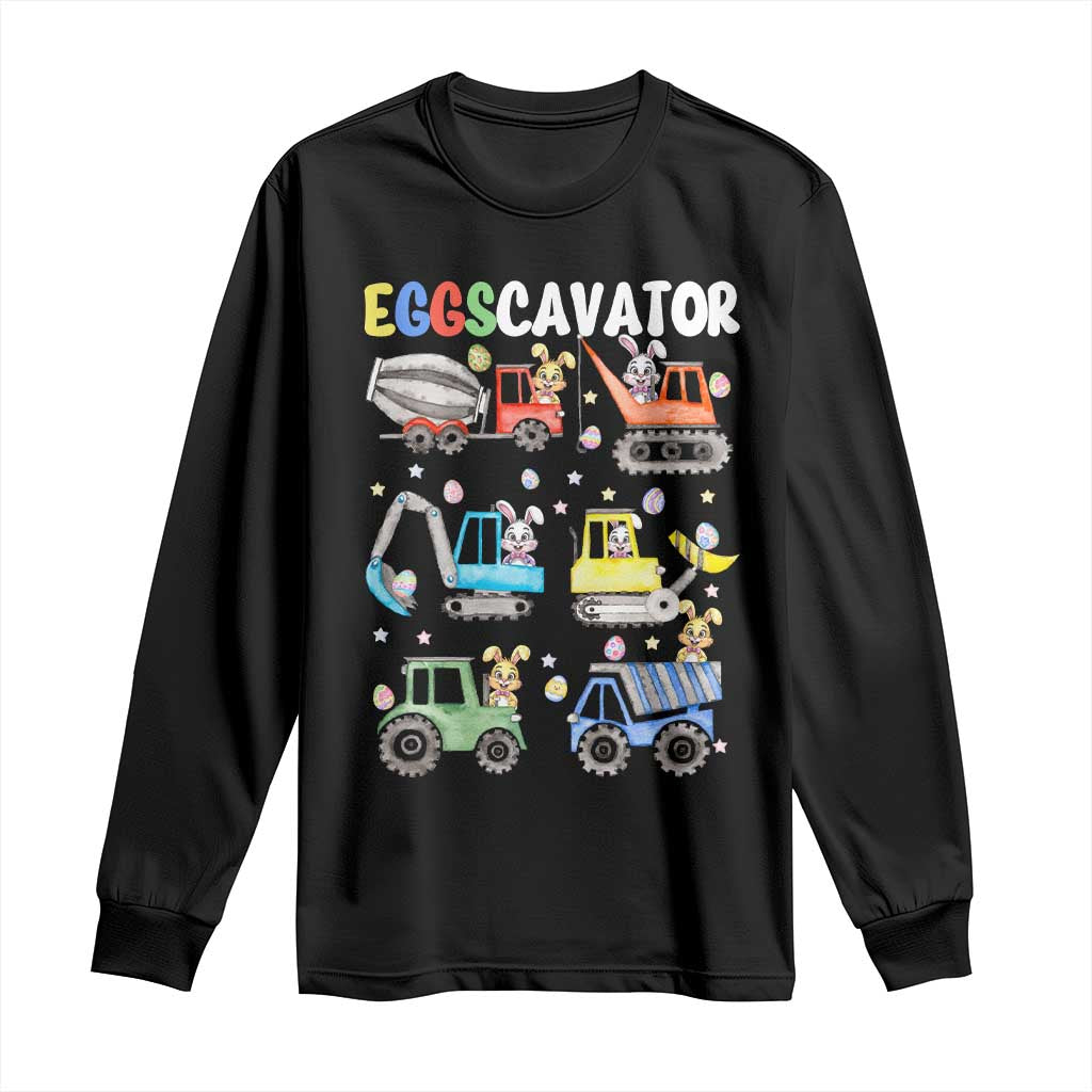 Easter Eggs-Cavator Long Sleeve Shirt Bunny Excavator Construction Trucks TS10 Black Print Your Wear