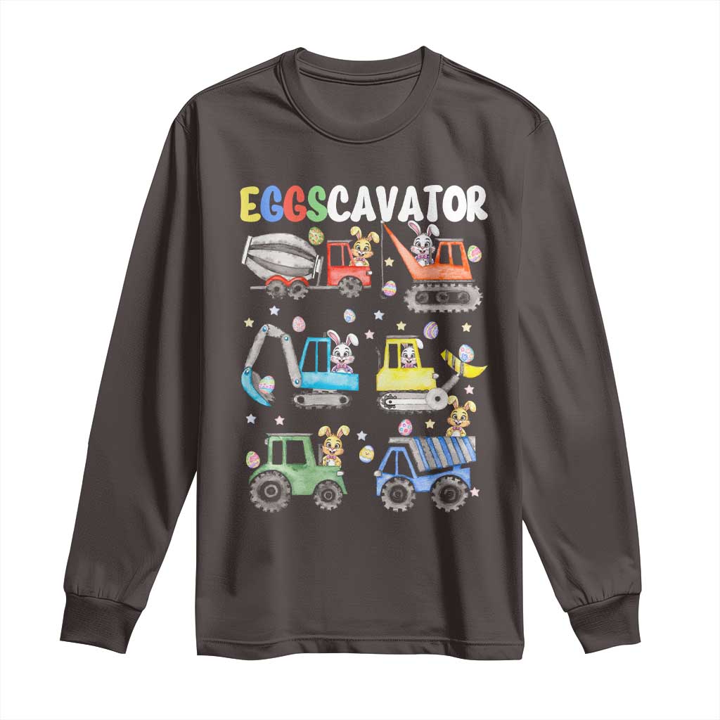 Easter Eggs-Cavator Long Sleeve Shirt Bunny Excavator Construction Trucks TS10 Dark Chocolate Print Your Wear