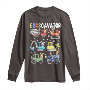 Easter Eggs-Cavator Long Sleeve Shirt Bunny Excavator Construction Trucks TS10 Dark Chocolate Print Your Wear