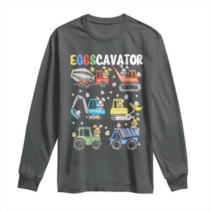 Easter Eggs-Cavator Long Sleeve Shirt Bunny Excavator Construction Trucks TS10 Dark Heather Print Your Wear