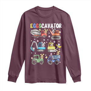 Easter Eggs-Cavator Long Sleeve Shirt Bunny Excavator Construction Trucks TS10 Maroon Print Your Wear