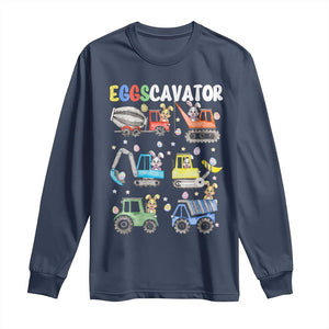 Easter Eggs-Cavator Long Sleeve Shirt Bunny Excavator Construction Trucks TS10 Navy Print Your Wear