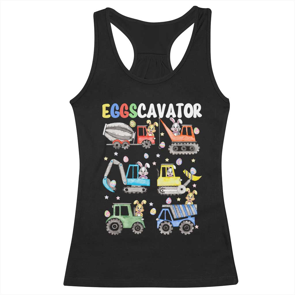 Easter Eggs-Cavator Racerback Tank Top Bunny Excavator Construction Trucks TS10 Black Print Your Wear