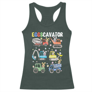 Easter Eggs-Cavator Racerback Tank Top Bunny Excavator Construction Trucks TS10 Dark Forest Green Print Your Wear