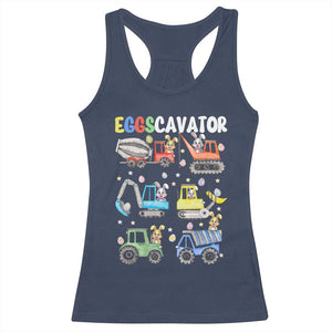 Easter Eggs-Cavator Racerback Tank Top Bunny Excavator Construction Trucks TS10 Navy Print Your Wear