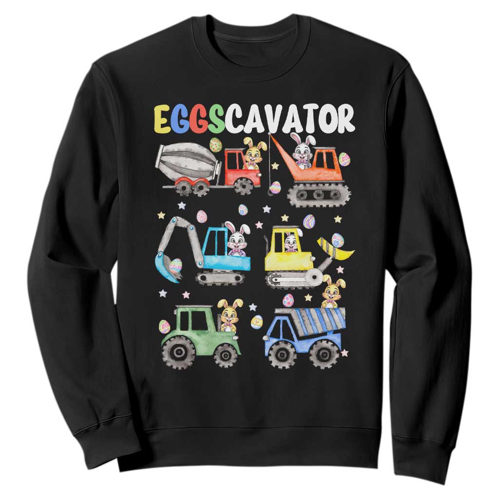 Easter Eggs-Cavator Sweatshirt Bunny Excavator Construction Trucks TS10 Black Print Your Wear