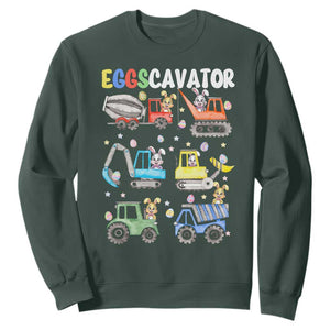 Easter Eggs-Cavator Sweatshirt Bunny Excavator Construction Trucks TS10 Dark Forest Green Print Your Wear