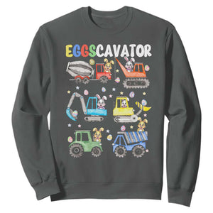 Easter Eggs-Cavator Sweatshirt Bunny Excavator Construction Trucks TS10 Dark Heather Print Your Wear