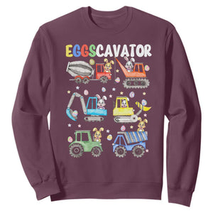 Easter Eggs-Cavator Sweatshirt Bunny Excavator Construction Trucks TS10 Maroon Print Your Wear