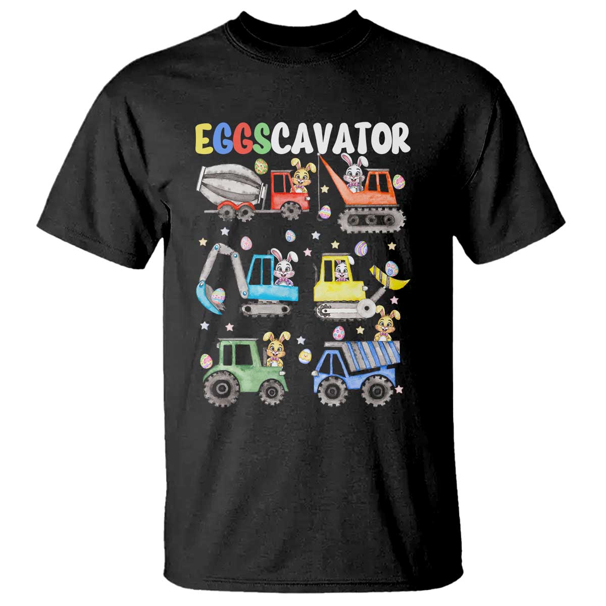 Easter Eggs-Cavator T Shirt Bunny Excavator Construction Trucks TS10 Black Print Your Wear